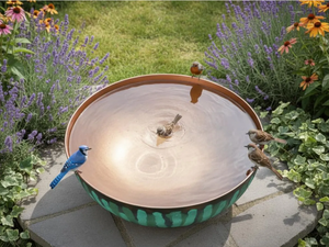Fournisseur indien de bains et mangeoires pour oiseaux en métal, bain pour oiseaux en cuivre pur avec support décoratif floral - Product Image 3