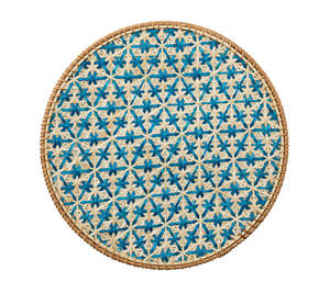 Sets de table en bambou durables, faits à la main, tissés, ronds, motif bleu, décoration de table, vente en gros, en vrac, B2B, directement de l'usine - Product Image 1