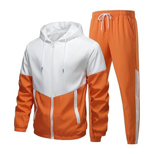 Conjunto deportivo retro para hombre, chaqueta cortavientos de manga larga con cremallera completa, conjunto deportivo para correr, chándal deportivo para hombre, con bloques de color, 2 piezas. - Product Image 5