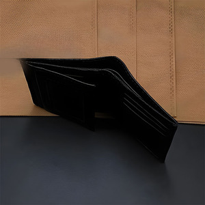 Black Leather <b>Men</b> <b>Wallet</b> Vertical Trifold Flip Mesh ID Window Multi Card Slot Top Note Pocket Sleek Case Custom Logo <b>Slim</b> Holder - Product Image 1