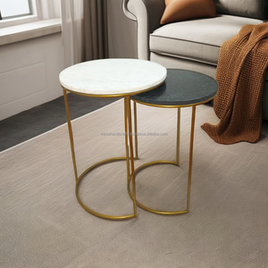 Mesa de centro anidada redonda de hormigón para sala de estar Madera de estilo industrial moderno y Marco de metal resistente texturizado - Product Image 2