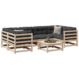 Grand ensemble de canapés de jardin modulaires en bois de pin massif naturel, meubles d'extérieur élégants - Product Image 1