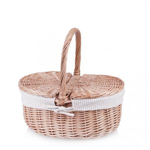 Cesta de Picnic Ovalada de Mimbre con Doble Tapa, Cesta de Mimbre Tejida a Mano Vintage con Forro Extraíble para Acampar al Aire Libre, Venta al por Mayor - Product Image 1