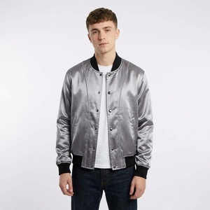 Blousons Street Bombers en satin de soie orange bruni avec empiècements sombres aux épaules, ourlets côtelés rayés, poignets à fermeture éclair intégrale - Product Image 4