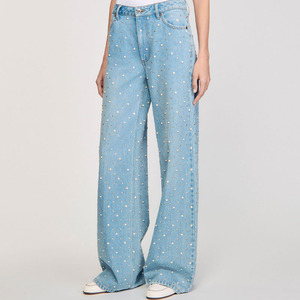 Jeans de Mezclilla Rectos de Cintura Alta para Mujer, Transpirables, con Diseño de Puntos Azules Claros, Corte Holgado Informal, Estilo Urbano de Primavera - Product Image 4