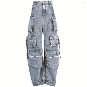 Pantalon cargo en jean 100 % coton délavé effet soleil, motif uni, respirant, style décontracté, plusieurs poches - Product Image 5