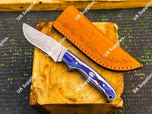 Cuchillo Skinner de Acero de Damasco de Alta Calidad Directo de Fábrica, Mango de Madera, Funda de Cuero, Hecho a Mano, OEM, para Uso Diario, Caza al Aire Libre - Product Image 3