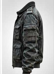 TACTICAL <b>LEATHER</b> <b>JACKET</b> FOR <b>MEN</b> WITH TURN DOWN COLLAR - Product Image 5