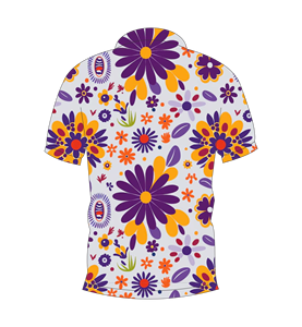 เสื้อโปโลผู้ชายสีขาวสีม่วงสีส้มพิมพ์ลายดอกไม้แขนสั้นเสื้อยืดกอล์ฟฤดูร้อนแบบลำลอง - Product Image 5