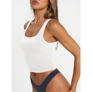 New Arrival Women White Square Neck Ribbed <b>Knit</b> <b>Tank</b> <b>Top</b> Sleeveless Cropped Camisole Casual Solid Crop <b>Tops</b> 100% Cotton OEM ODM - Product Image 4
