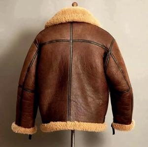 TOPSHOW Blouson Bomber en Cuir Véritable pour Homme, Col Montant, Logo Frontal, Vente en Gros |   Veste aviateur en véritable peau de mouton shearling |   Veste - Product Image 6