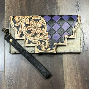 Sac bandoulière en cuir de vachette véritable fait main avec franges et motif à carreaux, assorti à une pochette pour femme, élégant sac à main – Collection March Expo - Product Image 6