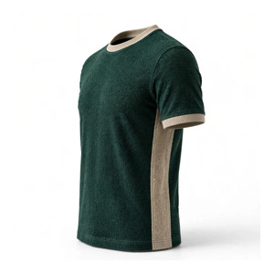 T-shirt vert à manches courtes pour homme, col rond, couleur unie, coupe oversize, tricoté, avec bordure contrastante, 100 % coton écologique 320g - Product Image 5