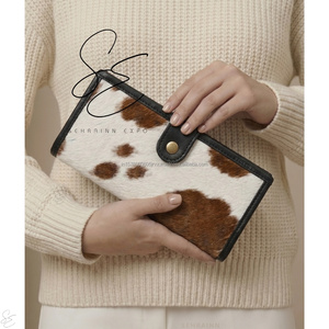 2026 Elegant Hair-On Leather Long <b>Wallet</b> for Women Vintage Cowgirl Genuine Leather Checkbook <b>Wallet</b> with Snap Button Closure - Product Image 2