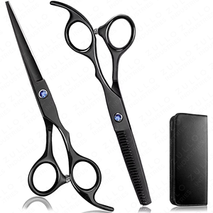 Juego de Tijeras de Barbero Profesionales Negras de Acero Inoxidable con Estuche de Cuero PU - Product Image 3