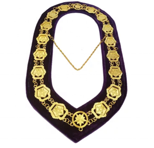 Custom Made Magnetic Sew-On Plating Rhinestone Masonic Shrine Chain Collar with <b>Red</b> Velvet Lining and Metal Construction - Product Image 6