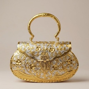 Handcrafted <b>Gold</b>-Plated Metal Luxury Fashion <b>Clutch</b> Bag for Women Elegant Pearl Tassel-Wedding Party <b>Purse</b> F S International - Product Image 3