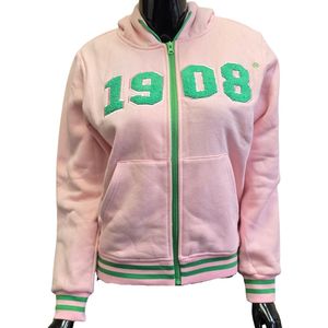 Sudadera con capucha rosa para mujer, con cremallera, diseño de letras en chenilla, informal, de manga larga, a la moda, para uso diario, cómoda y elegante - Product Image 1