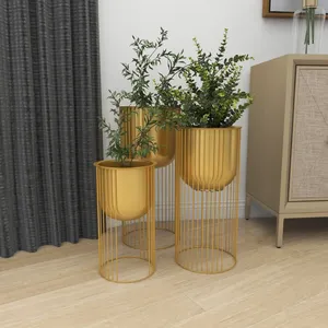 Modern Eco-Friendly Brass Square <b>Flower</b> Pots Set with Galvanized Finish and <b>Wire</b> Stand for Indoor Plant Decor - Product Image 6