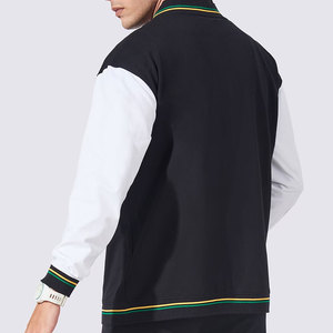 เสื้อแจ็คเก็ตวาร์ซิตี้สีดำสำหรับผู้ชาย แขนเสื้อสีขาว พร้อมป้ายโลโก้ปัก  ใส่สบายๆ ในฤดูใบไม้ร่วง ทรงปกติ คอปกพับได้ - Product Image 2