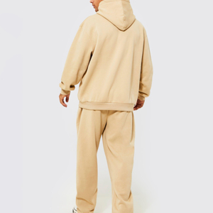 Ensemble de survêtement beige à capuche pour homme avec logo personnalisé, manches longues, couleur unie, coupe décontractée, sweat-shirt et pantalon en coton, tenue d'automne - Product Image 5