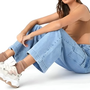 Mejor Oferta: Jeans de Mezclilla Casuales de Cintura Alta con Logo Personalizado, Pierna Recta, Holgados, de Invierno, Sólidos, para Mujer, Ajuste Holgado, Rotos - Product Image 5
