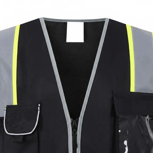 Chaleco de Seguridad de Alta Visibilidad, Negro, de Poliéster Transpirable, con Múltiples Bolsillos y Tiras Reflectantes, para Trabajo Pesado - Product Image 3