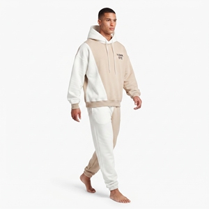 Ensemble de survêtement homme bicolore coupe ample avec sweat à capuche en coton à manches longues et pantalon de jogging avec poches latérales et taille élastique - Product Image 4