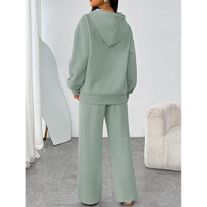 Wholesale Custom Hot Women's Autumn Winter Hooded <b>Sweater</b> Suit Solid Color Casual Fashion Sports Trousers Two-Piece Set Regular - Product Image 2