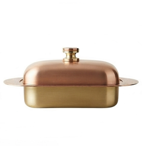 Beurrier en cuivre doré avec couvercle, vaisselle en métal artisanale, design minimaliste, couleur unie, utilisation en cuisine - Product Image 2