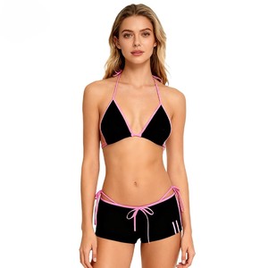 Conjunto de Bikini Triangular de Tres Piezas para Mujer, Traje de Baño con Tirantes y Lazos Laterales, Shorts de Playa, Traje de Baño de Verano - Product Image 1