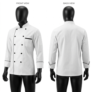 เสื้อเชฟผู้ชาย ผ้าทวิลเนื้อนุ่ม 250 GSM สีดำ แขนยาว แต่งขอบสีขาว พร้อมสกรีนโลโก้ตามแบบที่ต้องการ - Product Image 3