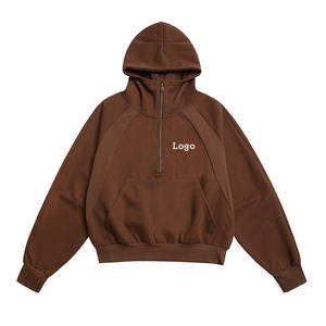 Sweat-shirt à capuche épais pour homme, demi-zip, avec poche kangourou, décontracté, pour l'hiver, personnalisable avec broderie - Product Image 1