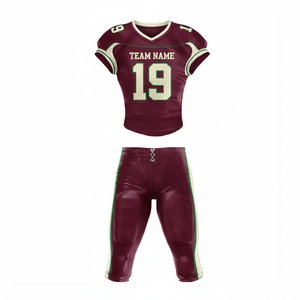 Uniforme de Fútbol Americano para Hombre, Color Granate con Detalles Verdes y Crema, Manga Corta, Ajustado, Transpirable, Cuello en V, Poliéster, para Todo Tipo de Clima - Product Image 1
