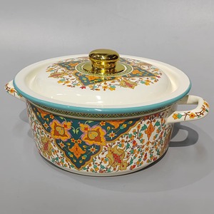 Casserole en céramique orientale avec couvercle, design rond, revêtement émaillé, durable, lavage à la main uniquement - Product Image 6