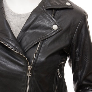 Blouson de motard en cuir véritable pour femme, personnalisé, col montant, directement de l'usine - Product Image 5