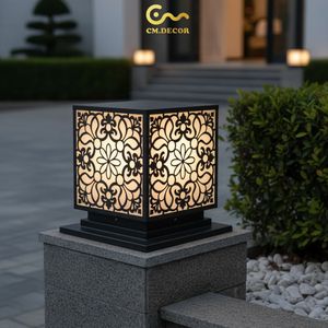 Lampe de poteau LED à motif floral Vietnam CM Decor pour extérieur, villa, jardin, noire, E27, 8 pouces, IP65, en métal, AC 220V - Product Image 3