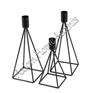 Juego de portavelas artesanal de hierro elegante rústico, soportes cónicos decorativos, centros de mesa hechos a mano por Axiom Home Accents - Product Image 1