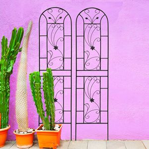 Set di 2 tralicci da giardino in metallo nero stile pavone, 220 cm x 50 cm, antiruggine, per supporto fiori da esterno e piante rampicanti, recinzione e cancello - Product Image 4