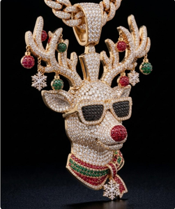 Iced Out Reindeer Pendant Iced Out Pendant with Moissanite Diamonds Iced Out <b>Jewelry</b> <b>Charm</b> Luxury Wholesale Pendant - Product Image 1