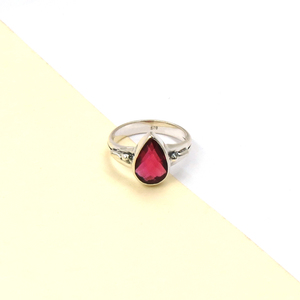 Handmade Pink Fuchsia <b>Statement</b> <b>Ring</b> Pear Gemstone Checker Cut 18K Gold Silver Plated Boho Bold Geometric Nickel Free <b>Ring</b> - Product Image 5