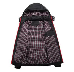 Veste longue matelassée à capuche pour homme, hiver, décontractée, à carreaux, fermeture éclair sur le devant, épaisse, rembourrage en polyester, coque tissée - Product Image 2