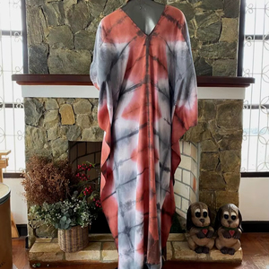 Vestido Kaftan de Rayón con Estampado Shibori Coral, Talla Grande, Corte Holgado, Estilo Boho, Ropa de Playa para Mujer - Product Image 1