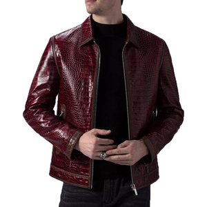 Top Ranking Unisex Stylish Embossed 100% <b>Genuine</b> Leather Zipper Breathable Knitted Stand Front Winter Jacket New Collection - Product Image 1