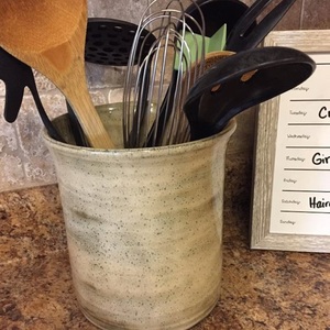 Handcrafted Stoneware <b>Utensil</b> <b>Holder</b> Ocean Glaze Finish Heavy Gauge Heat Safe Wide Mouth <b>Kitchen</b> Countertop Storage Organizer - Product Image 5