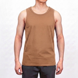 <b>Men</b> Gym <b>Singlets</b> Solid Smart Casual Polyester Cotton O Neck 240g Fitness Bodybuilding Breathable Quick Dry Knitted Customizable - Product Image 5