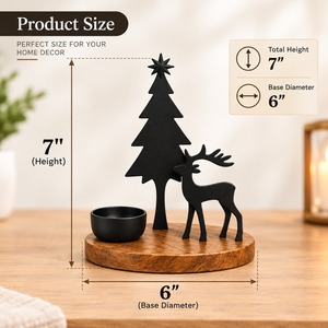 Christmas Tree and Reindeer <b>Candle</b> Holder Wooden Base Minimalist Holiday Decor Tabletop Ornament <b>Winter</b> Theme - Product Image 3