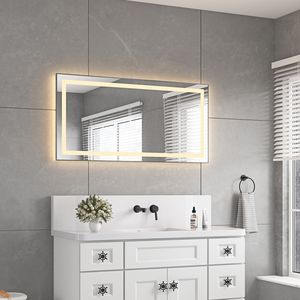 Specchio da Bagno a LED da Parete 48 x 24 Pollici con Cornice in Alluminio, Retroilluminazione e Illuminazione Frontale, Anti-Appannamento, Memoria, 3 Funzioni Vanity - Product Image 1