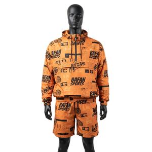 Ensemble short et coupe-vent pour homme en tissu polyester doux et respirant, noir, avec logo personnalisé, grandes tailles - Product Image 1