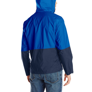 Men's Color Blocked Windproof Hooded Racer <b>Jacket</b> With <b>Zipper</b> Closure Regular Fit Autumn Casual Wear Blue And Navy - Product Image 6